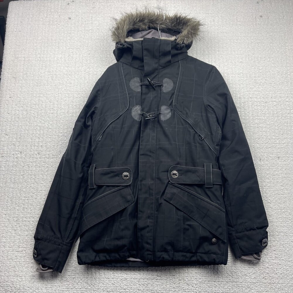Y2K Burton Jacket Women's s Dryride Hooded Snowboard Ski Coat Belted Faux Fur